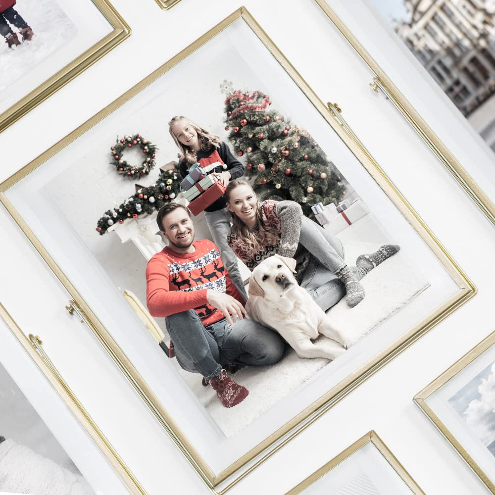 AceList Picture Frame Set of 3 for 8x10 Picture - Gold Metal Floating Photo Frame with Glass Cover - 10x12 Frame Gold Picture Fr